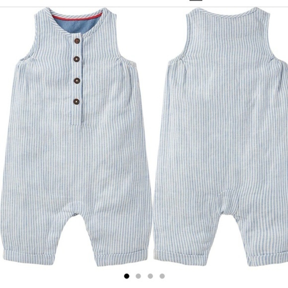 Baby Boden Striped Blue Kids Jumpsuit woven ticking 3/6m linen